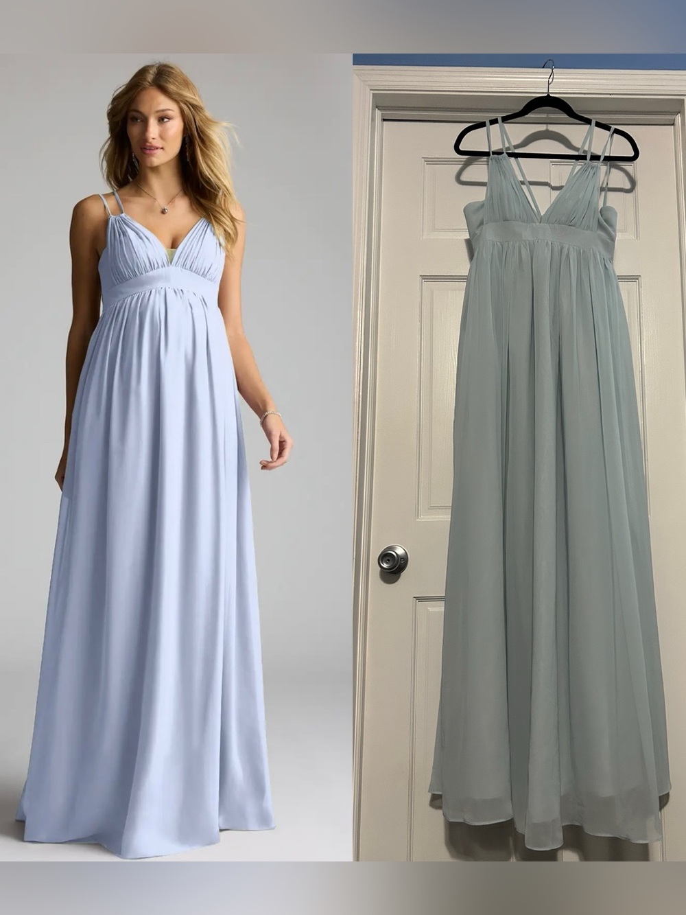 NWT Azazie Emree size 6 mist blue maternity bridesmaid dress pregnancy wedding
